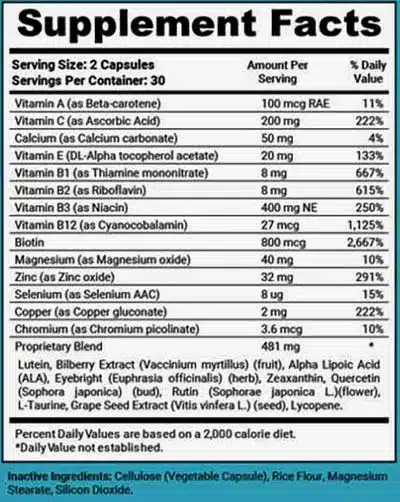 Ocuprime Supplement facts